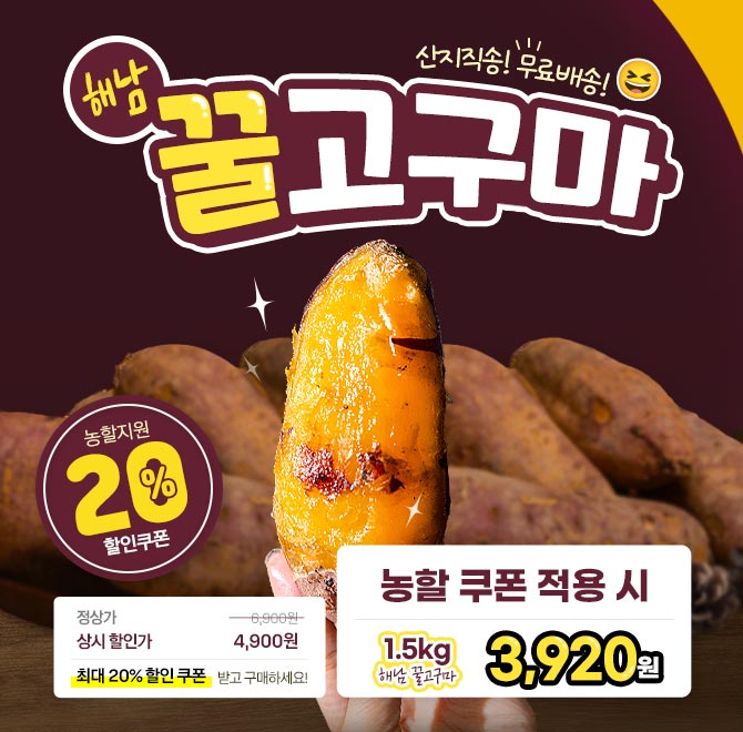 단 1시간 동안 진행되는 캐시딜  타임특가에서 달콤한 해남 꿀고구마를 역대급 할인으로 OOOO원+무료배송에 진행됩...