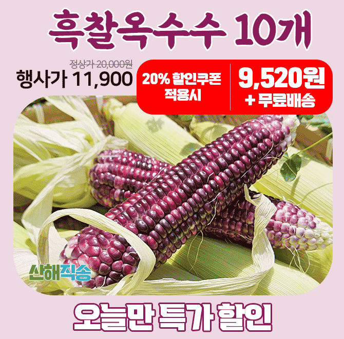 단 하루동안 진행되는 캐시딜 타임특가에서 산해직송 전라도 흑찰옥수수 10개가 역대급 할인으로 OOOO원+무료배송...