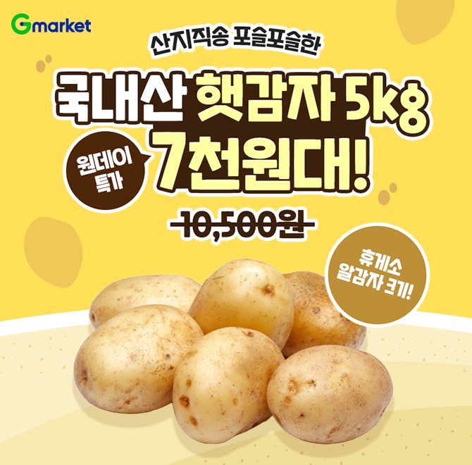 오늘만 이 가격! 산지직송 OOOO 포슬한 국내산 햇감자 5kg 중 (휴게소 알감자크기)7천원대 원데이 특가 오픈!핫딜...