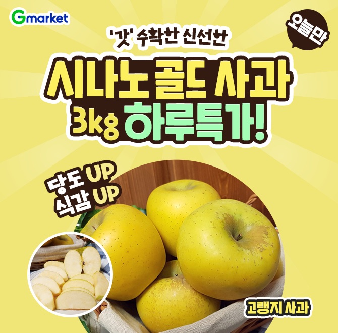 맛있는 OO 시나노골드 사과 3kgG마켓 하루특가!고랭지에서 재배해 당도 UP 식감 UP경매, 도소매 없이 바로 출고해...