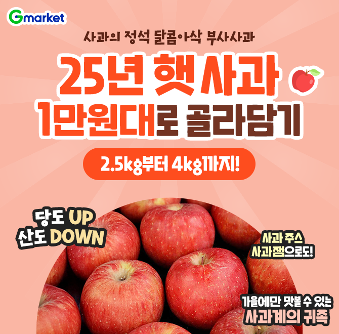 사과의 정석 달콤아삭 부사사과!  O 수확한 아삭함!25년 햇 사과 2.5kg ~ 4kg 1만원대로 골라담기!> 당도 UP / 산...