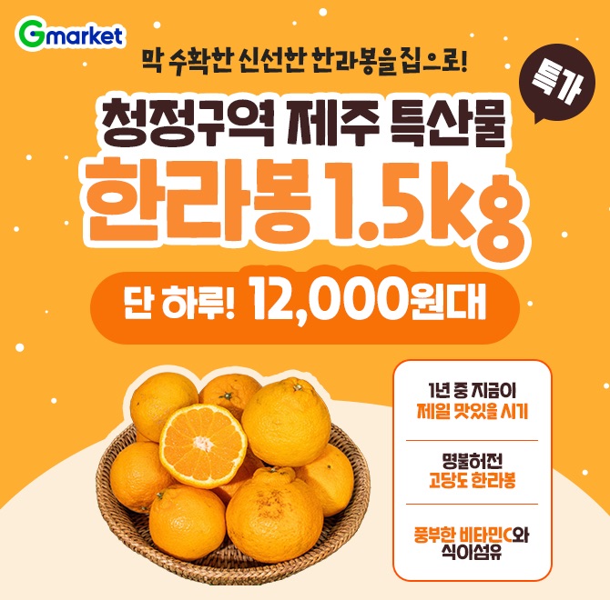 단 하루! 천상 OO용 노지 한라봉 중소과 1.5KG 특가 오픈! 막 수확한 신선한 한라봉을 집으로! 오늘 단 하루! 12,0...